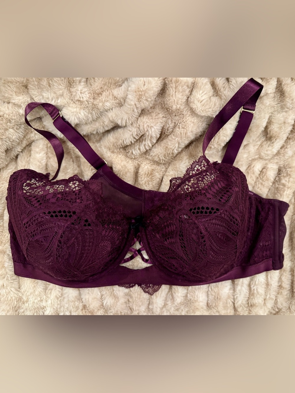 Cacique Lace Lightly Lined French Balconette Underwire Bra in Plum